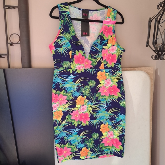 Neon Tropical Pink Clubwear Dress sz 1X - Picture 1 of 9